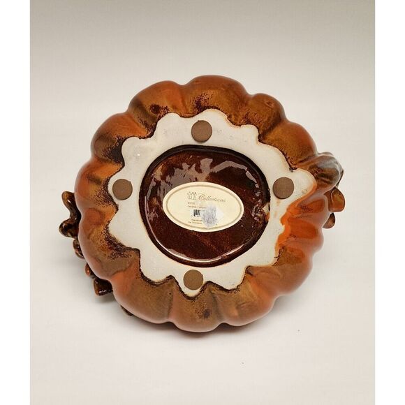 Tii Collections Ceramic Pumpkin Leaf and Stem Handle Dark Autumn Colors Decor - Picture 5 of 5